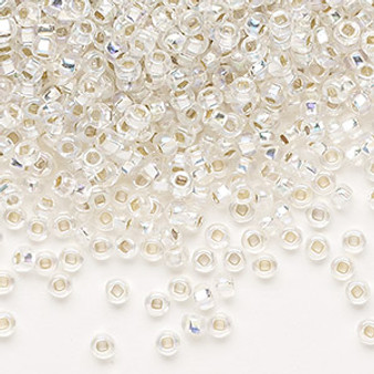 Seed bead, Preciosa Ornela, Czech glass, translucent silver-lined clear rainbow, #8 rocaille with square hole. Sold per 50-gram pkg.