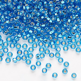 Seed bead, Preciosa Ornela, Czech glass, transparent silver-lined sea blue, #8 rocaille with square hole. Sold per 50-gram pkg.