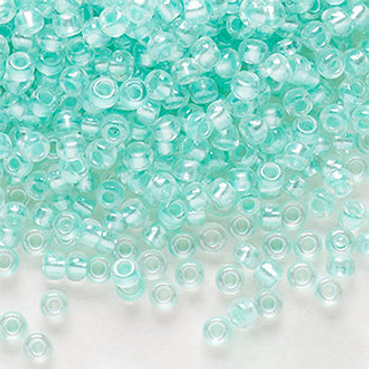 Seed bead, Preciosa Ornela, Czech glass, translucent color-lined pastel green luster, (382PG), #8 rocaille. Sold per 50-gram pkg.