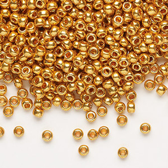 Seed bead, Preciosa Ornela, Czech glass, opaque metallic dark gold, #8 rocaille. Sold per 50-gram pkg.