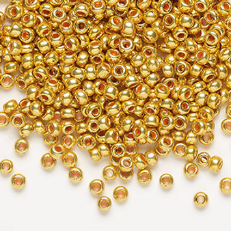 Seed bead, Preciosa Ornela, Czech glass, opaque metallic gold-dyed crystal clear, #8 rocaille. Sold per 50-gram pkg.