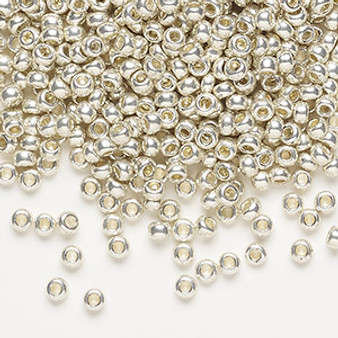 Seed bead, Preciosa Ornela, Czech glass, opaque metallic silver-dyed crystal clear, #8 rocaille. Sold per 50-gram pkg.