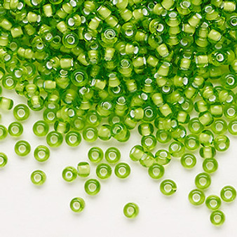 Seed bead, Preciosa Ornela, glass, transparent chalkwhite-lined green, #8 rocaille. Sold per 500-gram pkg.