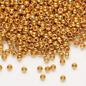 Seed bead, Preciosa Ornela, Czech glass, opaque metallic dark gold, #8 rocaille. Sold per 500-gram pkg.