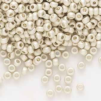 Seed bead, Preciosa Ornela, Czech glass, opaque matte metallic silver-dyed crystal clear, #8 rocaille. Sold per 500-gram pkg.