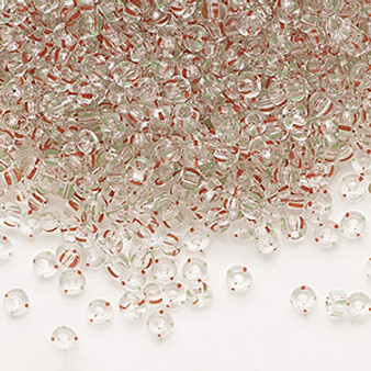 Seed bead, Preciosa Ornela, glass, transparent red / green / clear, #8 rocaille. Sold per 500-gram pkg.