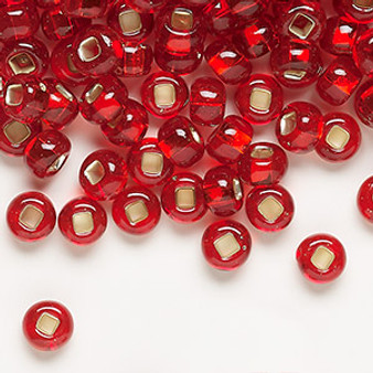 Seed bead, Preciosa Ornela, glass, transparent silver-lined red, #2 rocaille with square hole. Sold per 50-gram pkg.