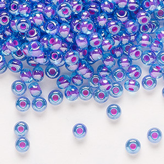 Seed bead, Preciosa Ornela, Czech glass, translucent pink-lined luster aquamarine, #6 rocaille. Sold per 50-gram pkg.