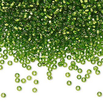 Seed bead, Preciosa Ornela, Czech glass, transparent silver-lined lime green (57430), #11 rocaille with square hole. Sold per 50-gram pkg.