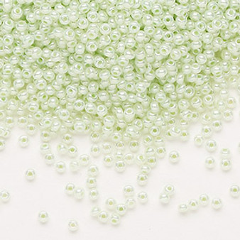 Seed bead, Preciosa Ornela, Czech glass, opaque pastel green luster (37152), #11 rocaille. Sold per 50-gram pkg.