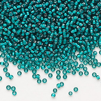 Seed bead, Preciosa Ornela, glass, transparent chalkwhite-lined teal green, #11 rocaille. Sold per 50-gram pkg.