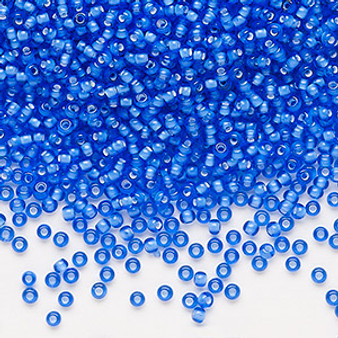 Seed bead, Preciosa Ornela, glass, transparent chalkwhite-lined sapphire, #11 rocaille. Sold per 50-gram pkg.