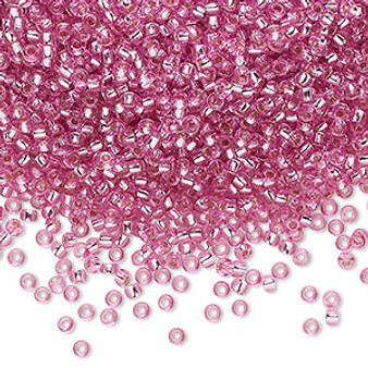 Seed bead, Preciosa Ornela, Czech glass, translucent silver-lined solgel dyed pink, #11 rocaille. Sold per 50-gram pkg.