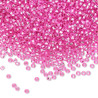 Seed bead, Preciosa Ornela, Czech glass, transparent silver-lined dark pink (18277), #11 rocaille with square hole. Sold per 50-gram pkg.