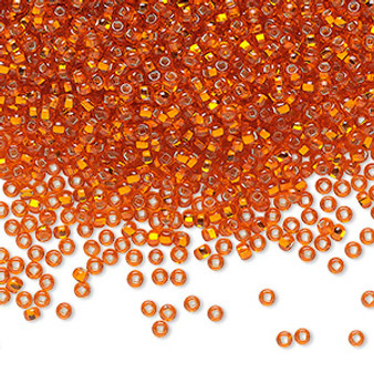 Seed bead, Preciosa Ornela, Czech glass, transparent silver-lined dark orange, #11 rocaille with square hole. Sold per 50-gram pkg.