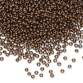 Seed bead, Preciosa Ornela, Czech glass, opaque bronze iris dark topaz (19102), #11 rocaille. Sold per 50-gram pkg.