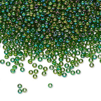 Seed bead, Preciosa Ornela, Czech glass, translucent rainbow green, #11 rocaille. Sold per 500-gram pkg.