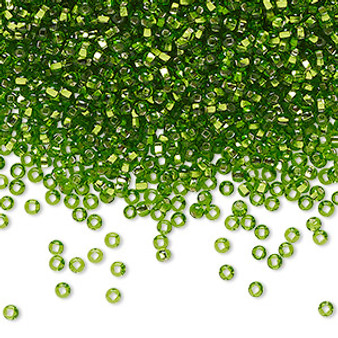 Seed bead, Preciosa Ornela, Czech glass, transparent silver-lined lime green (57430), #11 rocaille with square hole. Sold per 500-gram pkg.