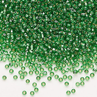 Seed bead, Preciosa Ornela, Czech glass, transparent silver-lined light green (57100), #11 rocaille with square hole. Sold per 500-gram pkg.