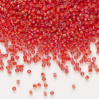 DB1780 - 11/0 - Miyuki Delica - White Lined Flame Red AB - 50gms - Cylinder Seed Beads