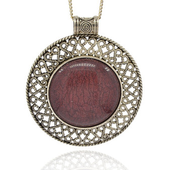 Antique Silver Alloy Resin Flat Round Pendants, CoconutBrown, 71x62x12mm, Hole: 6.5mm