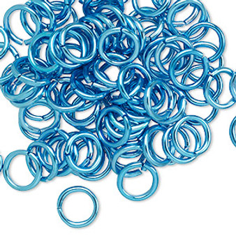 Jump ring, anodized aluminum, light blue, 8mm round, 5.4mm inside diameter, 16 gauge. Sold per pkg of 100.