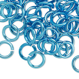 Jump ring, anodized aluminum, light blue, 10mm round, 6.8mm inside diameter, 14 gauge. Sold per pkg of 100.