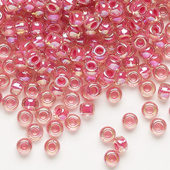 6-355 - 6/0 - Miyuki - Translucent Hot Pink Lined Rainbow Crystal Clear - 25gms - Glass Round Seed Bead