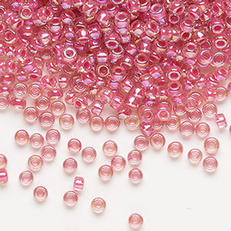 8-355 - 8/0 - Miyuki - Translucent Hot Pink Lined Rainbow Crystal Clear - 50gms - Glass Round Seed Bead