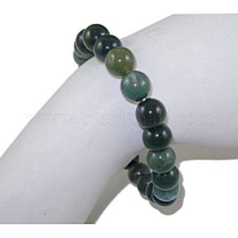 Natural Moss Agate Beaded Stretch Bracelets, Round, 2 inch(5.2cm), Bead: 8mm, 22~24pcs/Strand