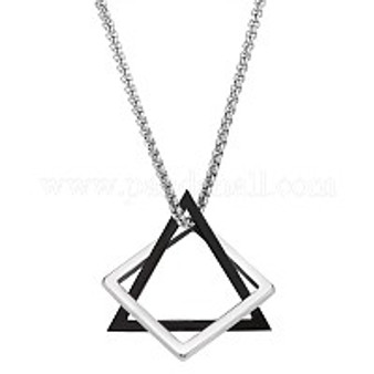 304 Stainless Steel Triangle & Rhombus Pendant Necklace with Box Chains, Punk Hip Jewelry for Women, Gunmetal & Platinum, 25.20 inch(64cm) 