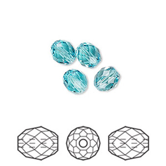 Bead, Crystal Passions®, light turquoise, 7x6mm faceted olive briolette (5044). Sold per pkg of 4.