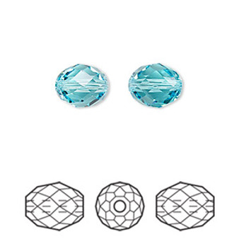 Bead, Crystal Passions®, light turquoise, 9.5x8mm faceted olive briolette (5044). Sold per pkg of 2.