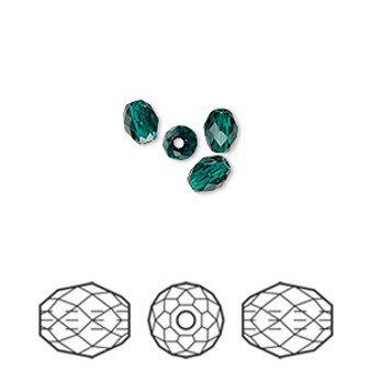 Bead, Crystal Passions®, emerald, 5x4mm faceted olive briolette (5044). Sold per pkg of 4.