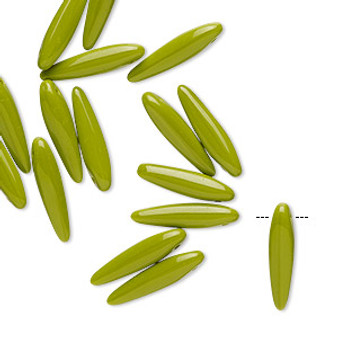 Bead, Preciosa Thorn™, Czech pressed glass, opaque chartreuse, 16x4mm top-drilled thorn. Sold per pkg of 20.