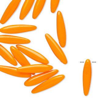 Bead, Preciosa Thorn™, Czech pressed glass, opaque orange, 16x4mm top-drilled thorn. Sold per pkg of 20.