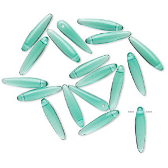Bead, Preciosa Thorn™, Czech pressed glass, transparent teal, 16x4mm top-drilled thorn. Sold per pkg of 20.