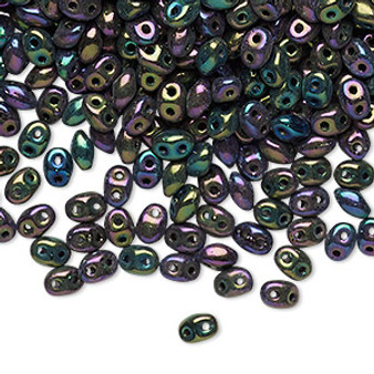 Bead, Preciosa Twin™, Pressed Superduo, Czech pressed glass, iris purple, 5x2.5mm oval with 2 holes. Sold per 50-gram pkg.