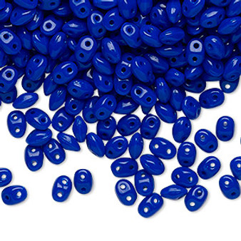 Bead, Preciosa Twin™, Pressed Superduo, Czech pressed glass, cobalt, 5x2.5mm oval with 2 holes. Sold per 50-gram pkg.