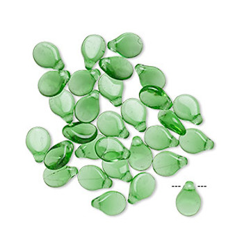 Bead, Preciosa Pip™, Czech pressed glass, transparent emerald green, 7x5mm top-drilled pip. Sold per pkg of 30.