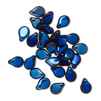 Bead, Preciosa Pip™, Czech pressed glass, opaque metallic indigo blue, 7x5mm top-drilled pip. Sold per pkg of 30.