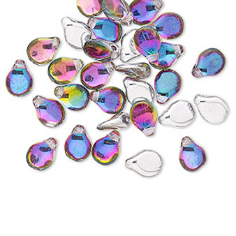 Bead, Preciosa Pip™, Czech pressed glass, translucent clear silver vitrail, 7x5mm top-drilled pip. Sold per pkg of 30.