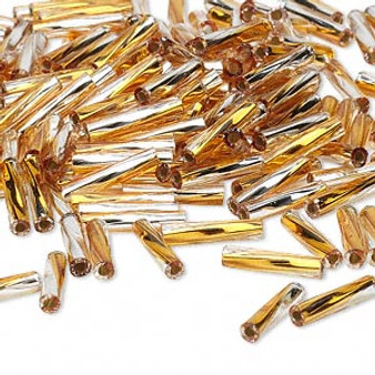 Miyuki Bugle Beads - 12mm x 2.7mm twisted glass - Silver LIned Two Tone Translucent Gold and Clear TW3932 (50gms)