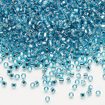 Seed bead, Dyna-Mites™, glass, silver-lined translucent aqua, #11 round with square hole. Sold per 40-gram pkg.