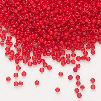 Seed bead, Dyna-Mites™, glass, opaque red, #11 round. Sold per 40-gram pkg.