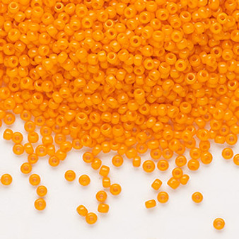 Seed bead, Dyna-Mites™, glass, opaque orange, #11 round. Sold per 40-gram pkg.