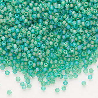 Seed bead, Dyna-Mites™, glass, frosted translucent rainbow jade green, #11 round. Sold per 40-gram pkg.