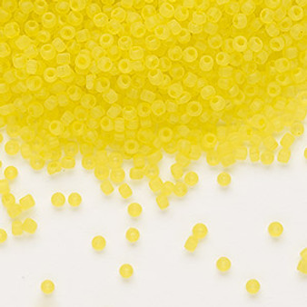 Seed bead, Dyna-Mites™, glass, translucent matte yellow, #11 round. Sold per 40-gram pkg.