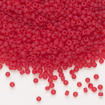 Seed bead, Dyna-Mites™, glass, translucent matte red, #11 round. Sold per 40-gram pkg.