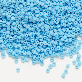 Seed bead, Dyna-Mites™, glass, opaque matte aqua blue, #11 round. Sold per pkg of 40 grams.